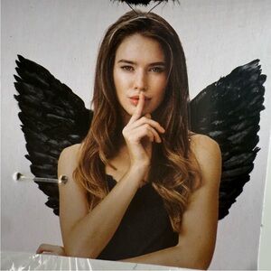 2 Halloween Feathered Wings & Halo Black Dark Angel One Size New